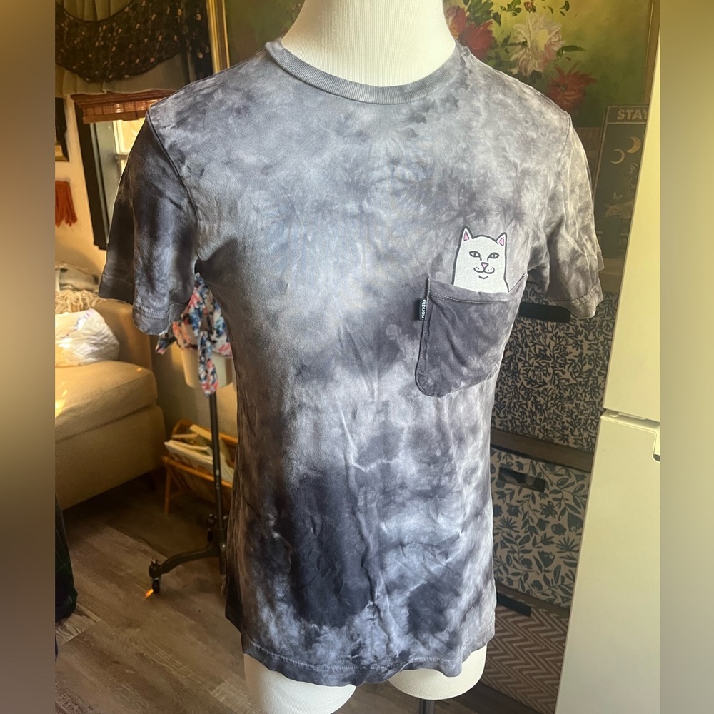 Ripndip cat middle finger tie dye tee grey size small